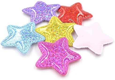 Patches 12Pcs PU Fabric Padded Patches Glittering Star Shape Appliques for Crafts Clothes Sewing Supplies DIY Hair Bow Decor Clothing Repair Decoration Patches(Pink)