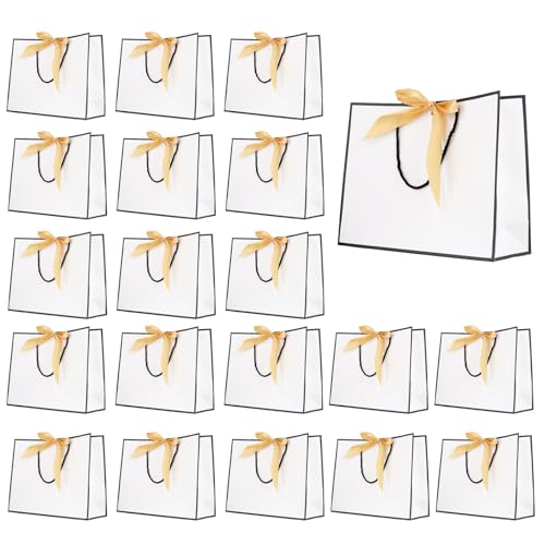 Grand sac cadeau blanc avec ruban noir Hakzeon pour fête et anniversaire
