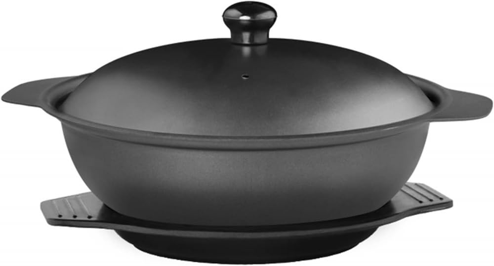 Wok - Olla de hierro fundido con tapa, antiadherente, utensilios de cocina para pollo, arroz, sopa, queso, 24 cm