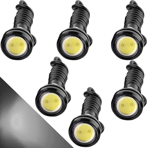 CTRICALVER High Power 18mm 9W Eagle Eye LED Light,Car Motorcycle DRL Daytime Running Light Fog Lamp Reversing Light Marker Light 12V Waterproof(white，6PCS)
