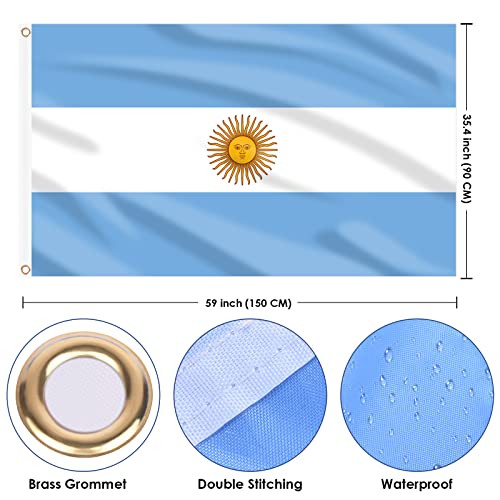 Image of AhfuLife Argentine Flag 3x5 Ft 4 PCS, Large Argentina National Flags for Outside - Double Side with Brass Eyelets for World Cup Party Decorations, Soccer Party Bar Garden Decoration Indoor Outdoor
