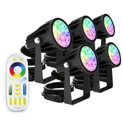 LongLife LED 5er Set Gartenstrahler Erdspießleuchte 6W inkl. Fernbedienung Außenleuchte