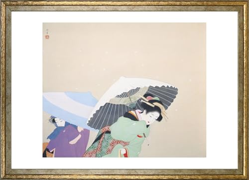 ポスター 上村松園 (牡丹雪) A3サイズ インテリア 壁紙用 絵画 アートポスター 金色フレーム