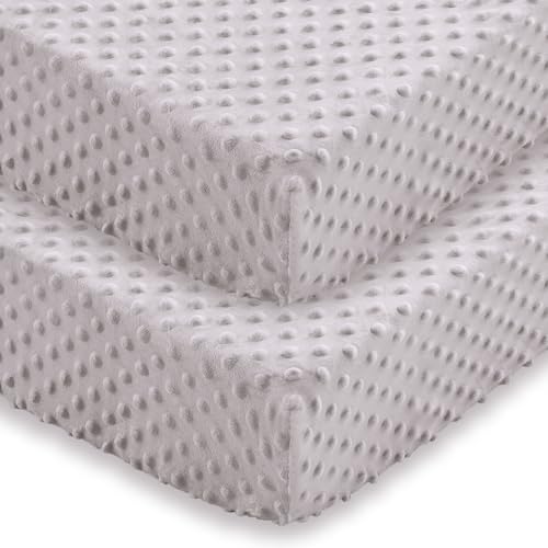 Entisn Baby Crib Sheets 2 Pack, 28 x 52 Inch Minky Dot Fitted Crib Mattress Sheet for Boys and Girls, Soft and Warm Fleece Nursery Bedding for...