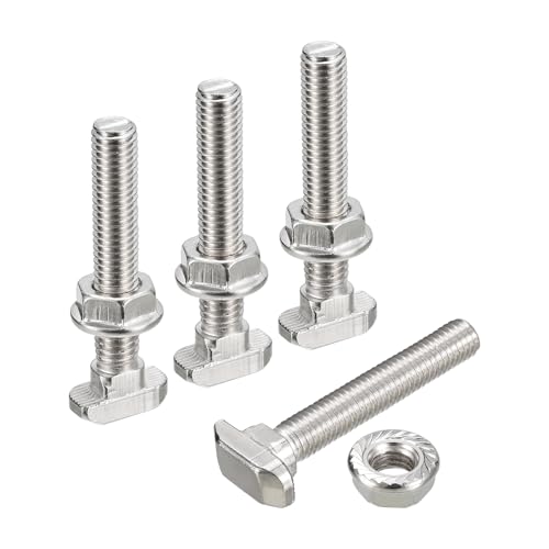QUARKZMAN Vis en T avec Boulon M8X50mm et Écrous à Bride Hexagonale M8, 20 Ensembles de Boulons en T à Tête de Marteau et Tige en T pour Profilé en Aluminium de Série 40