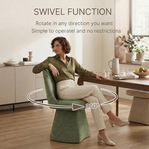 Image of KISLOT Swivel Dining Chairs Set of 1, Upholstered Mid Century Modern Deskchair with High Back, Linen Fabric Kitchen Chairs for Dining Room, Bedroom, Dressing Room, Green