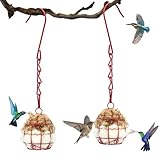 Bird Nesting Material, 2 Pack Refillable Hummingbird Nesting Material Cage Holder with Natural Cotton for Hummingbird Nest, Gift for Bird Lover, Nesting Balls Birds for Outdoor Hanging