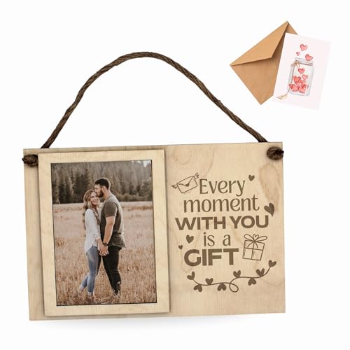 ayurvana Personalised Wooden Photo Frame – Unique Gift for Mother, Grandma, Love or Friendship – Wall Decoration with Jute Rope and Greeting Postcard – 24 x 16 cm (EVERYMOMENT)
