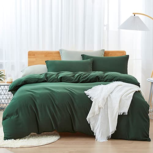 Dreaming Wapiti Duvet Cover King,Washed Microfiber King Size Dark Green Duvet Cover Set,Solid Color - Soft and Breathable with Zipper Closure & Corner Ties (Dark Green, King)