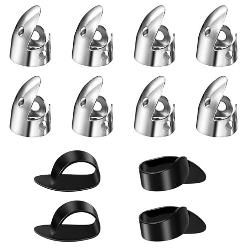 TIESOME Lot de 12 médiators réglables en acier inoxydable pour pouce - Accessoires de guitare pour différentes cordes de guitare, banjo, harpe basse
