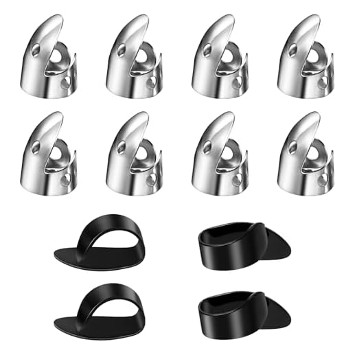 TIESOME Juego de 12 púas ajustables para el dedo de acero inoxidable, púas de plástico para pulgar, accesorios para guitarra, banjo, arpa y bajo