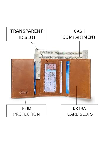 Image of BLACKTHORNE Wallet for Men | RFID Blocking Genuine Leather Pop-Up Card Holder | Slim Minimal Design with Aluminium Case Holds 6-8 Cards, Coin Pocket & Trifold Magnetic Closure (Tan)