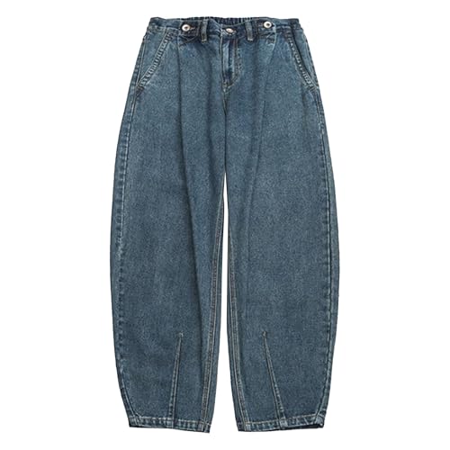 Qolkmuiy-GJ Men's Plain Loose Wide Leg Jeans Straight Baggy Hip hop Jeggings Streetwear Skateboard Denim Pants (Blue,X-Large)