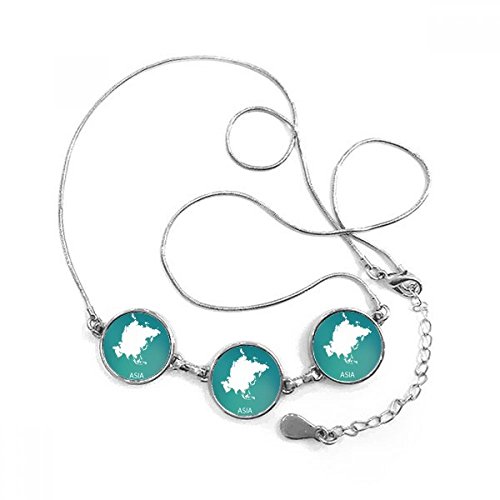 Collier Asie pendentif rond carte continent asiatique bijou chaîne métal gravé
