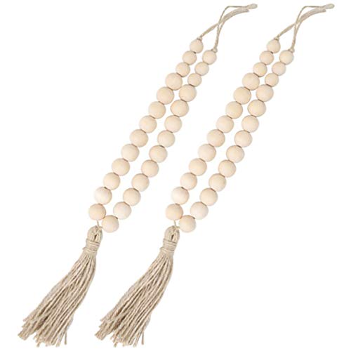 2 St Gardin Slips Gardinkrokar För Draperier Macrame Gardin Dörr Pärlor Gardiner Gardinband För Draperier Boho Pärlor Krans Land Hängande Tofs Hand- Vit Gardin Träboll Hemu Lantlig