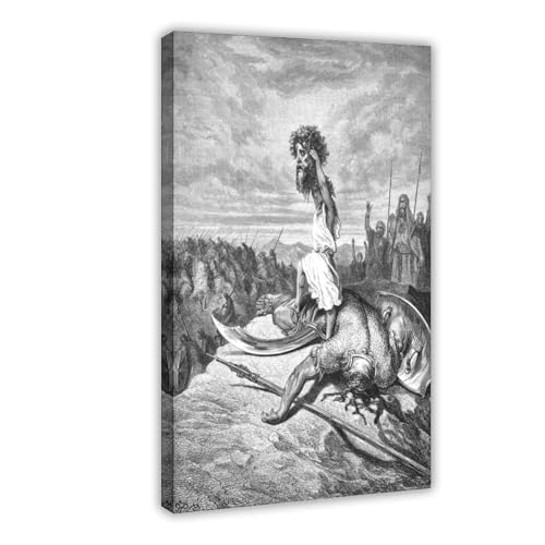 Gravure Gustave Doré David Slays Goliath impression sur toile déco salon