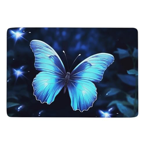 Tapis de bain super absorbant motif papillon bleu de qualité supérieure pour douche