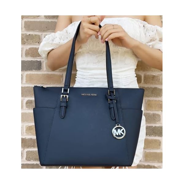 Michael-Kors-Charlotte-Large-Top-Zip-Tote Michael Kors Charlotte Large Top Zip Tote (Navy/Silver Hardware)