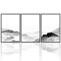 3 Piece Framed Canvas Wall Art Mountain with Fog Prints Home Artwork Decoration for Living Room,Bedroom - 16