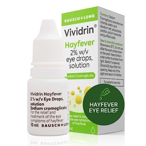 Vividrin Hayfever Eye Drops 10ml Contains Sodium Cromoglicate for Hayfever Relief Allergy Eye Drops for Itchy Eyes Watery Red Sore and Puffy Eyes for Adults and Kids
