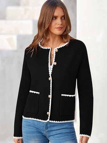 MASCOMODA Open Front Cropped Cardigan Sweaters for Women Fall Dressy Casual Long Sleeve Button Down Knit Tweed Jacket Outwear4