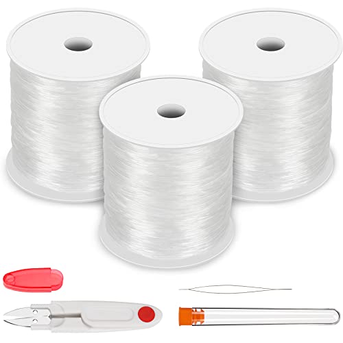 3 rollos de cuerda elástica de 0,8 mm para pulseras, cuerda elástica para hacer joyas, pulseras, collares, cuentas de 300 yardas de cristal elástico (blanco) Cover