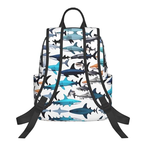 Sharks Pattern Printing Backpacks Lightweight With 1 Main Compartment, Shoulder Rucksack Carry On,Outdoor Travel Bags3