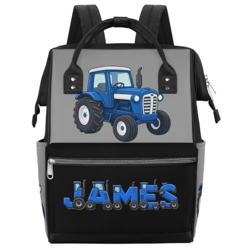 Image of Large Diaper-Bag-Backpack Waterproof Nappy-Bag Baby-Gifts Tractor | Monogramd Baby Nappy Bag for Traveling Stroller Organizer Mommy Bag for New Parents Mom Dad Personalized Baby Shower Gifts