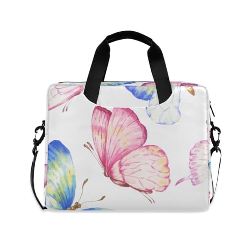 MiaoLD パソコンケース PCケース 蝶 水彩 可愛い ホワイト かわいい ノートPCインナーケース 15.6インチ A4対応 耐衝撃 超強保護 ノートパソコンバッグ ビジネスバッグ レディース メンズ 通勤 通学 出張 手揚げ ショルダー付き 男女兼