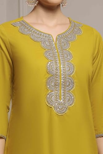 Image of BIBA Cotton Dyed Straight Festive Kurta With Palazzo And Dupatta