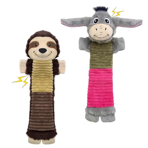 MeetYooo 2 Pack No Stuffing Dog Squeaky Toys Dog Chew with Crinkle and Squeaker Cute Animal Plush to Keep Them Busy Suitable for Large Medium and Small Breeds (Donkey&Sloth
