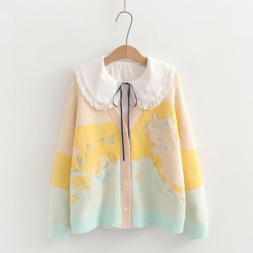 CORIRESHA Women's Cute Cat Cardigan Sweater Button Down V Neck Preppy Loose Knit Floral Coat2