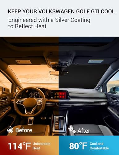Image of Proadsy Windshield Sun Shade for Volkswagen Golf GTI MK8 2022-2025 2026 4-Layer Foldable Front Sunshade Protector Sun Visor Blocks UV Rays Keep Car Cooler