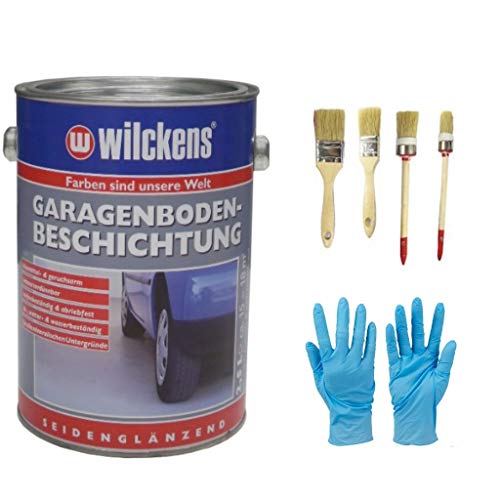 Garagenboden- Beschichtung inkl. 1x 4er Pinselset von E-Com24 (Silbergrau 2.5 Liter)