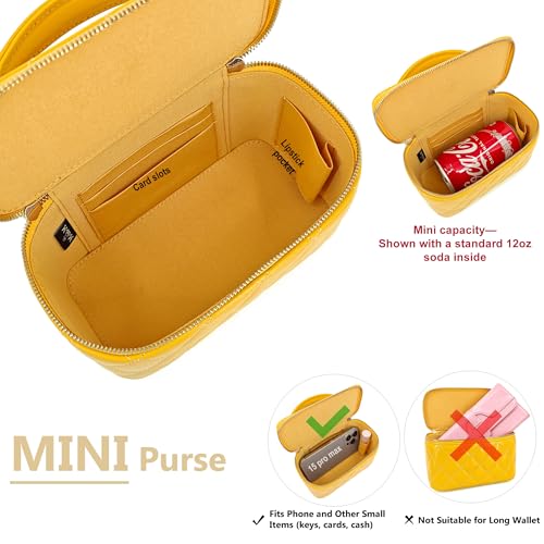 Image of M-ioi-M Small Genuine Leather Purse Quilted Crossbody Bag for Women, Mini Top-Handle Shoulder Handbag w /Gold Chain Strap