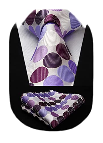 Image of HISDERN Polka Dot Ties for Men Classic Silk Ties and Pocket Square Formal Business Necktie Handkerchief Wedding Party