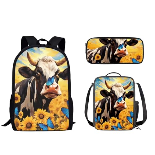 Set di 3 zaini da scuola per studenti con zaino da 43.2 cm borsa per il pranzo astuccio per matite per bambini alla moda per la elementare per ragazzi e ragazze