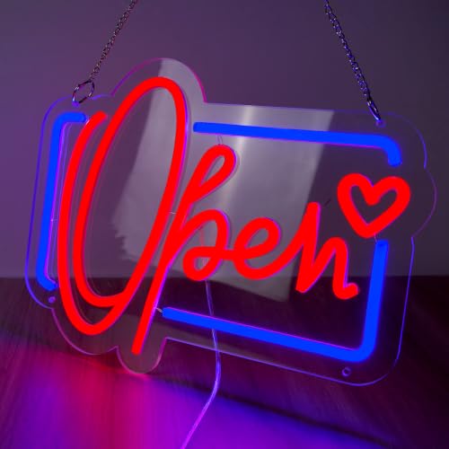 Image of Open Neon Sign, Neon Signs Lights for Wall Decor Store, Perfect Gifts for business owners, Dimmable Neon Light 13.3 * 10.3 in (Red and Blue)