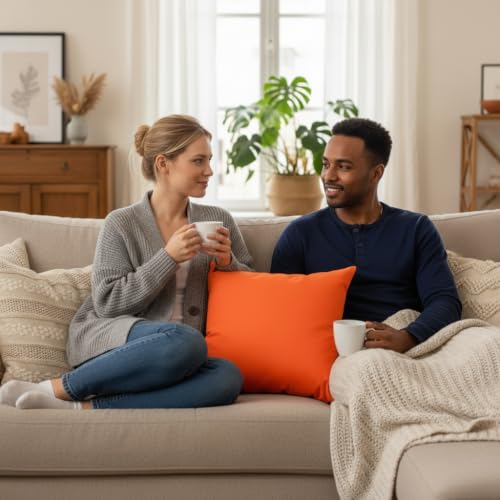 Image of Solid Orange Cotton Cushion Cover | Decorative Throw Pillow Cover for Sofa Couch Bed Living Room Bedroom | Premium Soft Fabric with Hidden Zipper (6)
