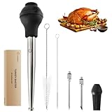 JY COOKMENT Stainless Steel Turkey Baster Baster Syringe for Cooking Meat Injector Set with 2 Marinade Needles 1 Basting Brush1 Cleaning Brush for Home Baking Kitchen Tool,2023 UPDATE