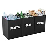 Spetebo Mülltrennsystem Tasche schwarz mit Griffen wiederverwendbar - 3 x 38 L - Recycling Müllsammler Set für Plastik Glas Papier - Abfalleimer Müll Ordnungs System für Altpapier Altglas Gelber Sack