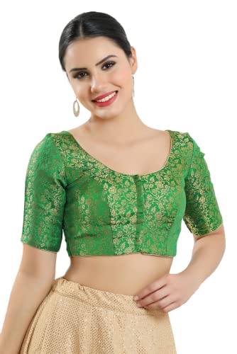 Image of Vamas Women's Brocade & Georgette Padded Self Design Half Sleeve Readymade Saree Blouse (X-1126.ELB)