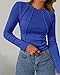 KIRUNDO Ribbed Long Sleeve Tops for Women Stretch Slim Basic Crop Tee Exposed Seams 2025 Spring Fall Fashion Trendy Tshirt(Blue, Small)