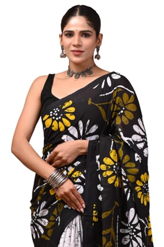 Image of Crafts Moda Cotton Saree for Women with Unstitched Blouse Piece, Lightweight mulmul sari