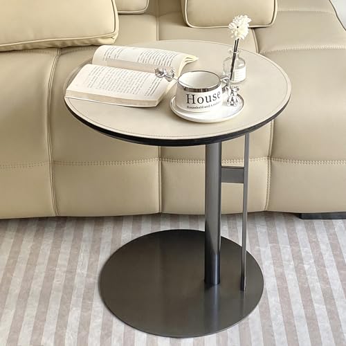 Table d'appoint en cuir en C : petite table basse ronde et bout de canapé moderne