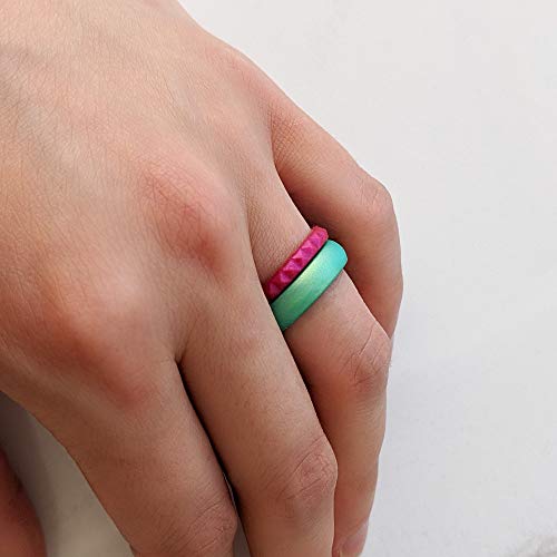 Knot Theory Stackable Silicone Wedding Rings for Women – Thin Pyramid Braided Twist Band Pack Sets in Rose Gold Silver Pink Purple Turquoise White - Gifts for Her - Wife Gift from Husband3