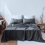 Picture of Simple&Opulence 100% Linen Sheet Set 4pcs Basic Style, Deep Pocket, Natural French Washed Flax Solid Color Soft Breathable Bed Sheets - Dark Grey, Queen