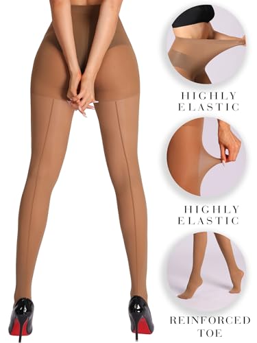 Image of HOTBOSS Unbelievable Durability Tights, Rip Resistant Pantyhose, Semi Sheer Backseam Tights for Women under Dress