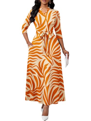 Image of BubFee Maxi Dresses for Women Semi Formal Long Dress 3 /4 Sleeve Casual A-line Church Dresses with Pockets