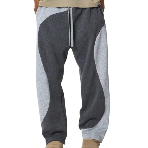 Men's Baggy Sweatpants Color Block Irregular Patchwork Drawstring Y2K Casual Wide Leg Pants, M-3XL